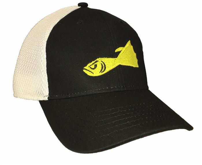 BUCKTAIL JIG HAT BLACK WITH WHITE MESH